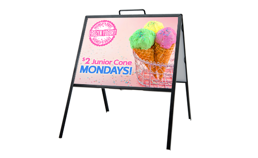 Custom 18x24 metal A-frame sidewalk sign for an ice cream shop.