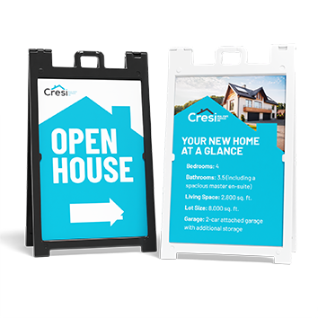 Black and white A-frame real estate signs for outdoor advertising.
