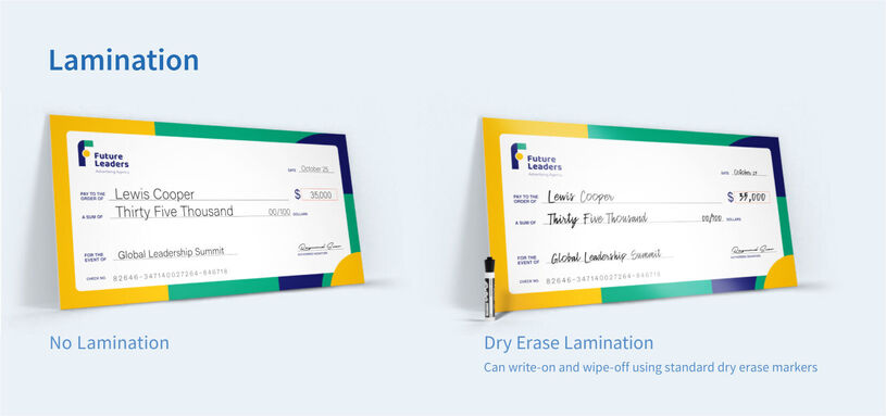 Custom Giant Checks Lamination